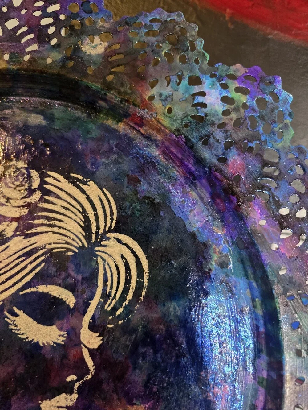 HANDCRAFTED Upcycled Metal Platter HANDPAINTED Tabletop Countertop Art Decor 15